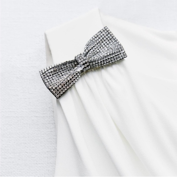Zara white cut out dress with rhinestone bow NWOT - Picture 5 of 10